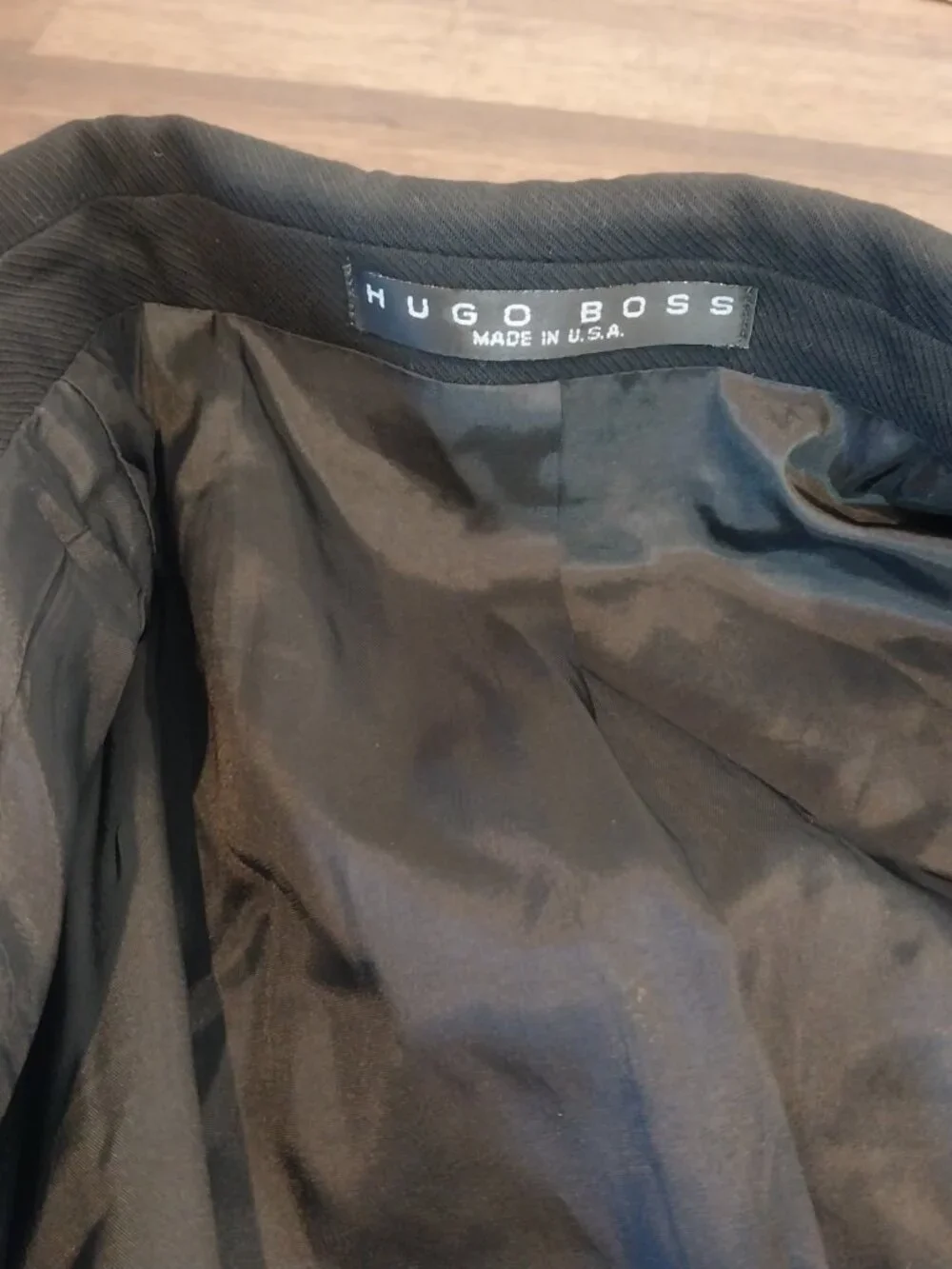 Vintage Hugo Boss Sport Coat 44R Solid Black 100% Virgin Wool Blazer Made in USA